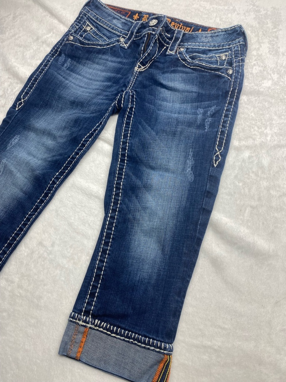 Rock Revival Skinny kidsSize 27X19 Blue Distressed Morgan Capri Jeans